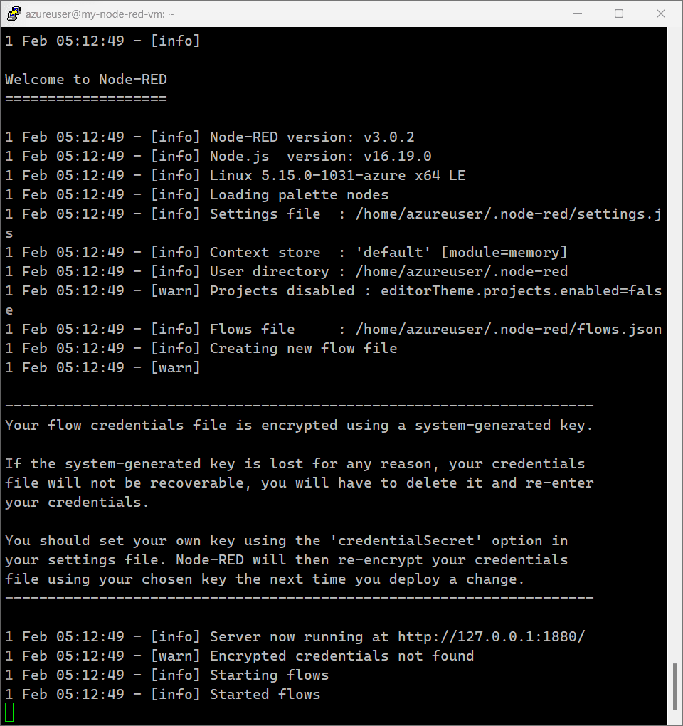 Node RED started