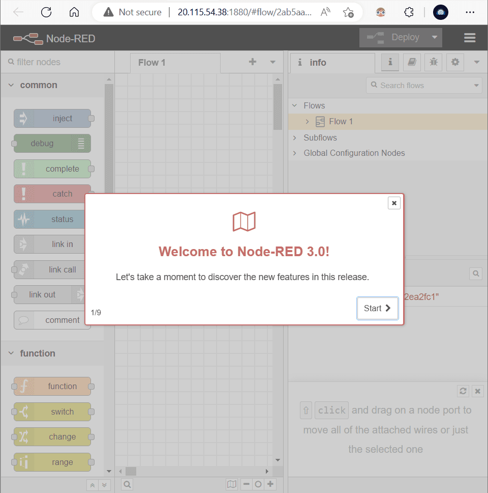NodeRED on cloud Azure