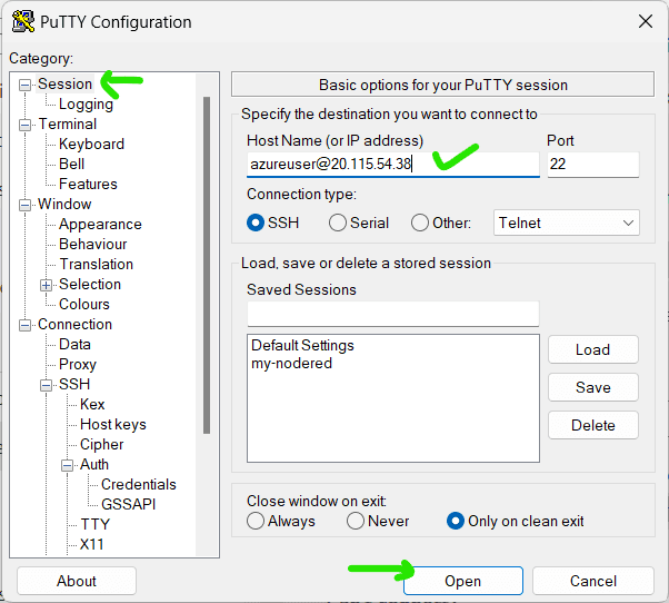 Putty init session