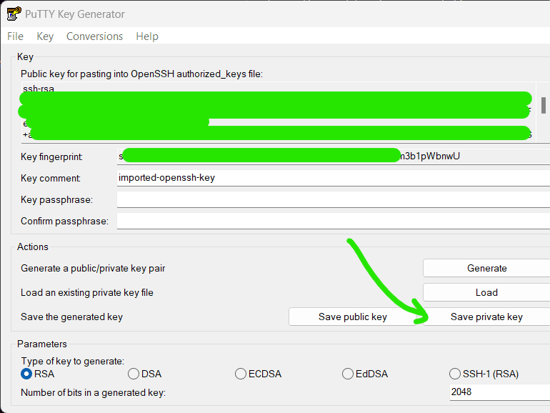 Putty save private key